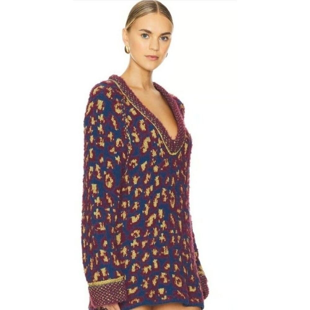 Free People Animal Pattern Tunic Sweater Womens Size Extra Large